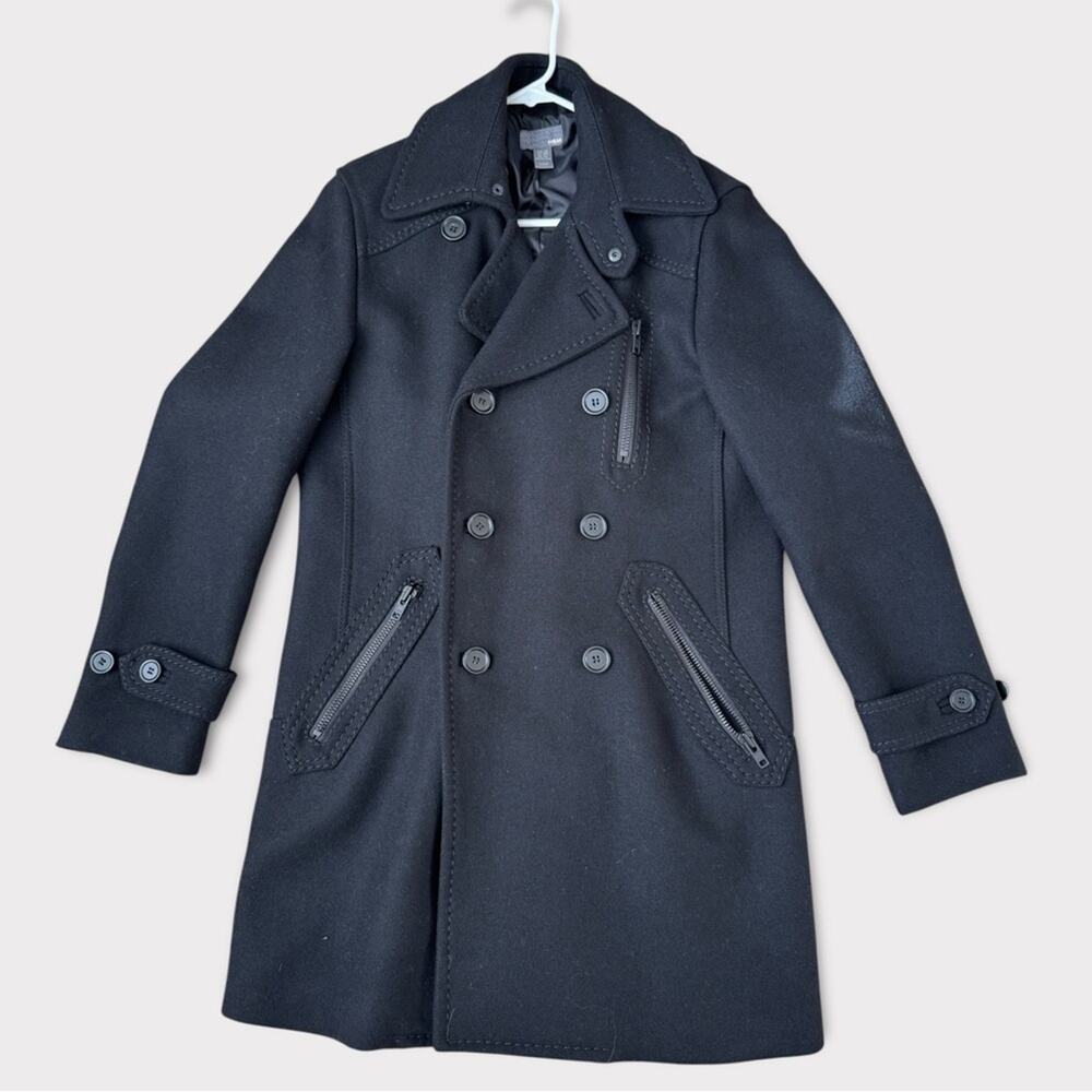 H&M Men’s Classic Double-Breasted Peacoat - Black (Size Medium)